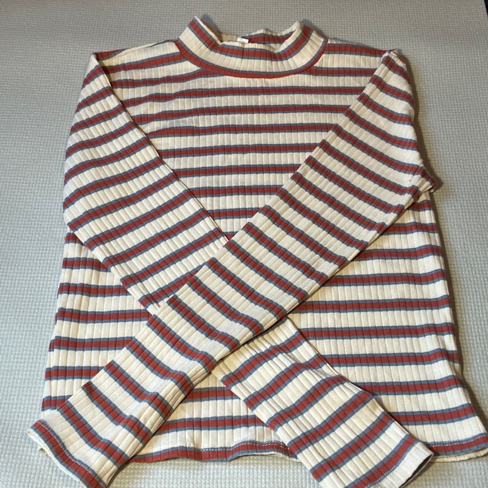 Pink Rose- mock neck striped long sleeve.